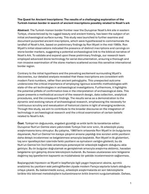 First page of The Quest for Ancient Inscriptions: A Challenging Exploration of the Turkish-Iranian Border in Search of Noah's Ark Evidences