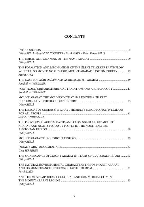 First page of Noah's Ark Research — Table of Contents