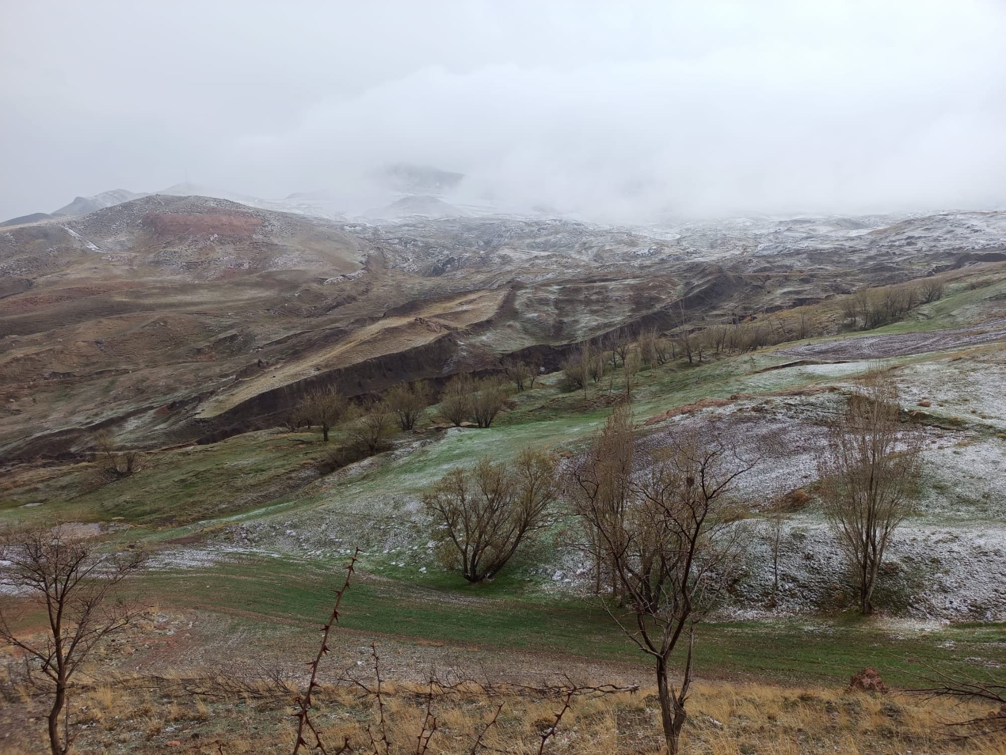 The snow-dusted foothills of Mount Ararat in spring