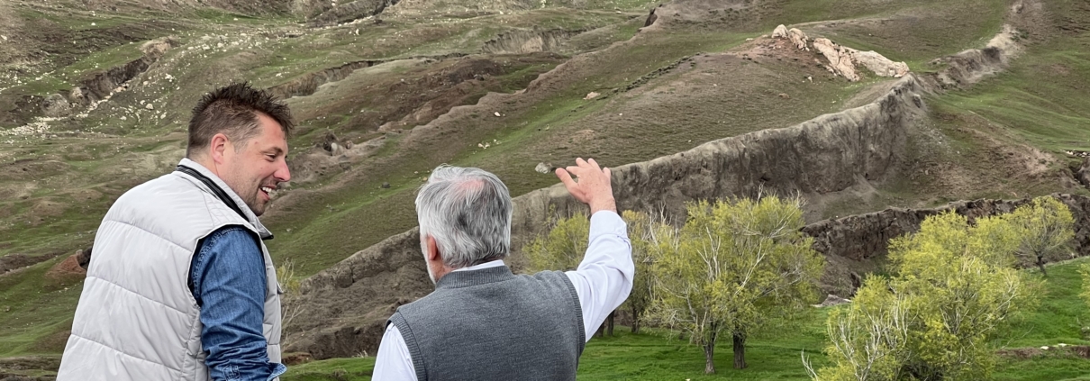 Francois and Dr. Salih Bayraktutan at the Durupinar Noah's ark site discussing the past ark research.